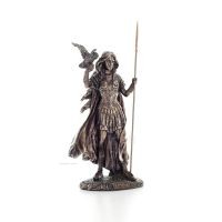 Athena or Athene or Athina: The goddess of wisdom with spear and an owl with open wings in her hand, 30.5 cm Full-body statue Ve