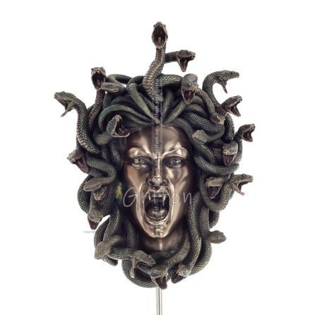 Medusa: The Wild-Eyed Mermaid in a Mask Wall-Mounted 37cm Full-Length Veronese Bronze Electrolytic Statue, Ancient Greece Verone