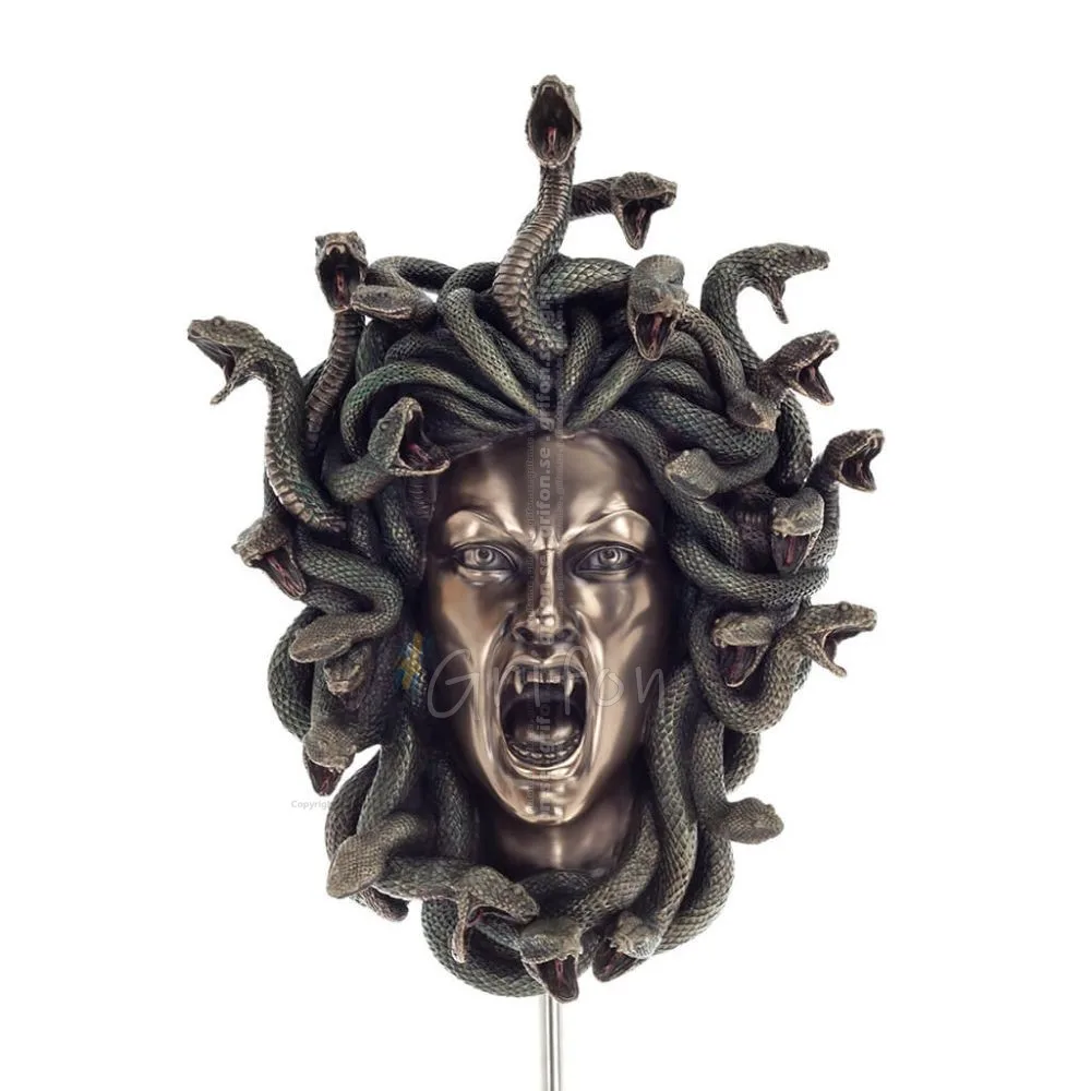 Medusa: The Wild-Eyed Mermaid in a Mask Väggmonterad 37 cm Veronese brons elektrolytisk staty i full längd, antikens Grekland Ve