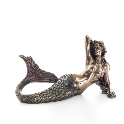 Mermaid: The Most Beautiful Demon, Reclining Resting on Left Hand 17x29cm Veronese Bronze Electrolysis Full Body Statue Veronese
