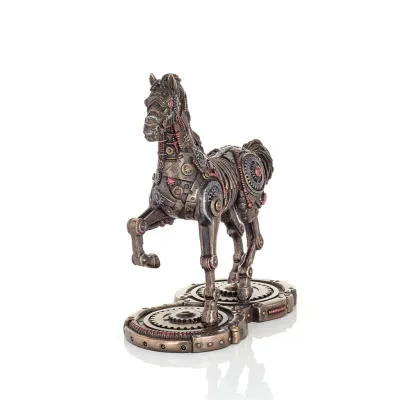 Häst eller Equine, gående häst, Steampunk stil, 24 cm. Helkroppsstatyett med brons elektroplätering Veronese Veronese 2 - grifon