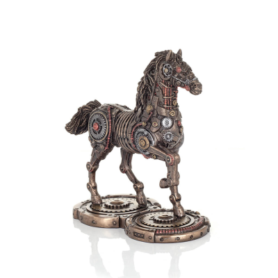 HÃ¤st eller Equine, gÃ¥ende hÃ¤st, Steampunk stil, 24 cm. Helkroppsstatyett med brons elektroplÃ¤tering Veronese Veronese 5 - grifon