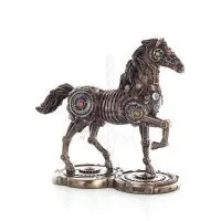 Häst eller Equine, gående häst, Steampunk stil, 24 cm. Helkroppsstatyett med brons elektroplätering Veronese Veronese 7 - grifon