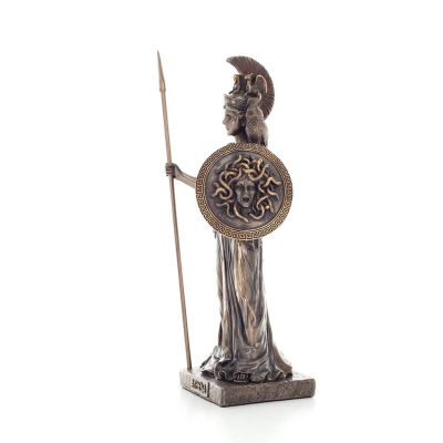 Athena or Athene or Athina: The goddess of wisdom with spear, shield & owl 20cm Full-body statue with bronze electroplating Vero