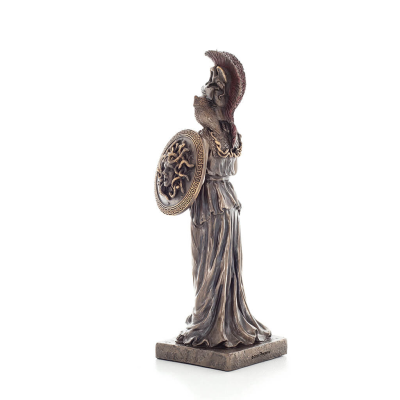 Athena or Athene or Athina: The goddess of wisdom with spear, shield & owl 20cm Full-body statue with bronze electroplating Vero