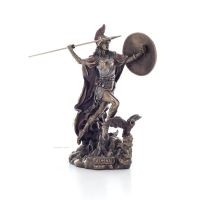 Athena or Athene: The goddess of wisdom from ancient Greece, with a spear & shield ready for attack and an owl with Bronze Elect