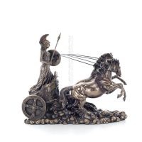 Athena or Athana or Athene: The goddess of wisdom on a 22cm chariot with a spear and shield, full-bodied statue with Veronese br