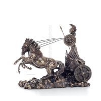 Athena or Athana or Athene: The goddess of wisdom on a 22cm chariot with a spear and shield, full-bodied statue with Veronese br