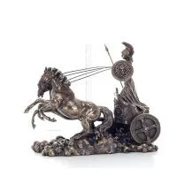 Athena or Athana or Athene: The goddess of wisdom on a 22cm chariot with a spear and shield, full-bodied statue with Veronese br