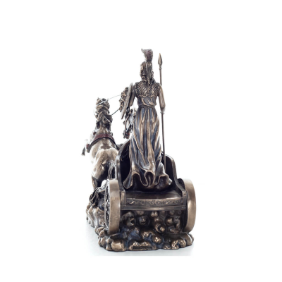 Athena or Athana or Athene: The goddess of wisdom on a 22cm chariot with a spear and shield, full-bodied statue with Veronese br