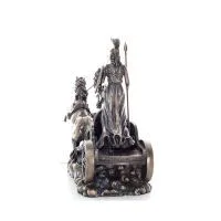 Athena or Athana or Athene: The goddess of wisdom on a 22cm chariot with a spear and shield, full-bodied statue with Veronese br