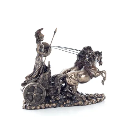 Athena or Athana or Athene: The goddess of wisdom on a 22cm chariot with a spear and shield, full-bodied statue with Veronese br