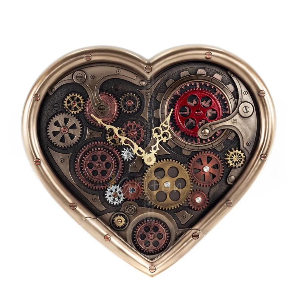 Steampunk Heart Gears Wall Clock 40x36.5cm Veronese Bronze Electrolysis, Modern Decorative Veronese 1 - grifon.se 