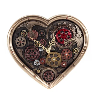 Steampunk Heart Gears Wall Clock 40x36.5cm Veronese Bronze Electrolysis, Modern Decorative Veronese 1 - grifon.se 