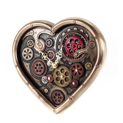 Steampunk Heart Gears Wall Clock 40x36.5cm Veronese Bronze Electrolysis, Modern Decorative Veronese 2 - grifon.se 