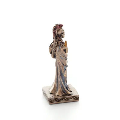 Athena or Athene: The goddess of wisdom 9cm with a spear, shield, helmet, and owl with Veronese Bronze Electrolysis, miniature V