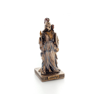 Athena or Athene: The goddess of wisdom 9cm with a spear, shield, helmet, and owl with Veronese Bronze Electrolysis, miniature V