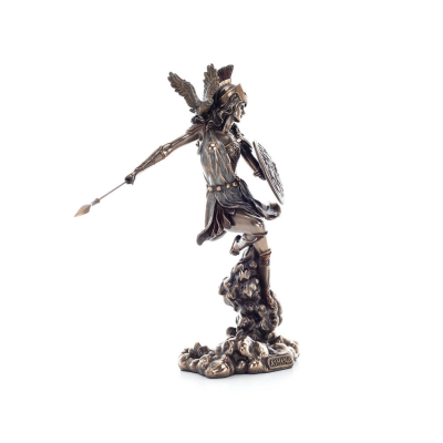 Athena or Athene: The goddess of wisdom 23cm with a spear, shield, helmet, and owl in attack with Veronese Bronze Electrolysis, 