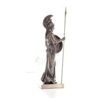 Athena or Athene: The goddess of wisdom 50 cm with a spear, shield, helmet, and owl with Veronese Bronze Electrolysis, ancient V