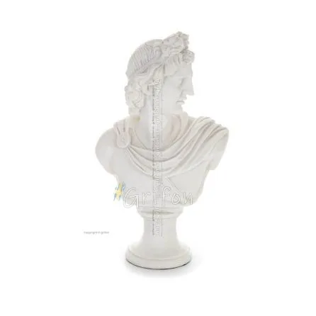 Apollon eller Apollonas, guden for musik, ljus och beskyddare av konsten, 30cm byst tillverkad av alabaster, antika Grekland Ala