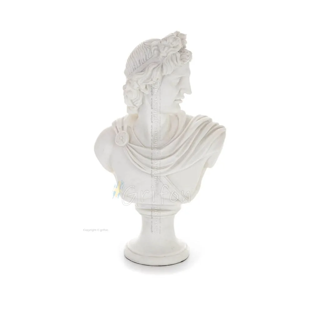 Apollo or Apollonas, the god of music, light, and protector of the arts, 30cm bust made from alabaster, ancient Greece Alabaster