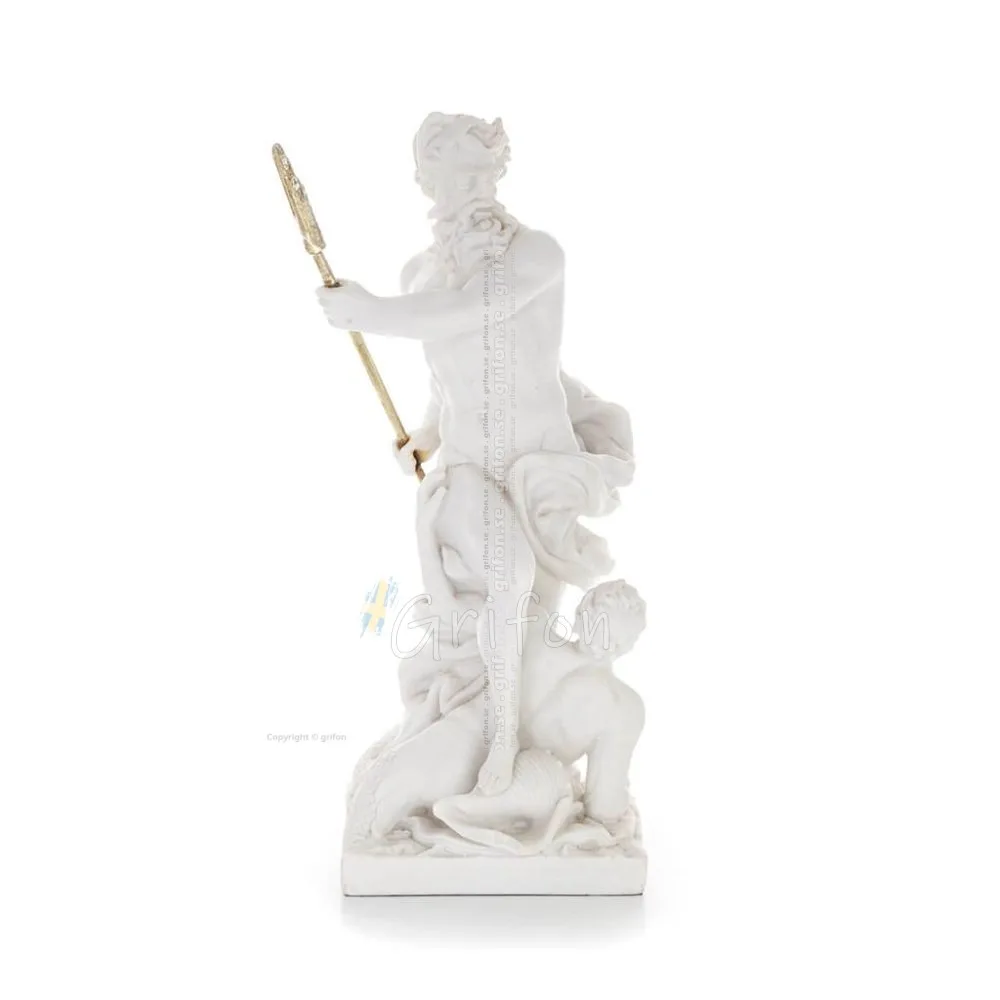 Poseidon: Havets gud, jordbävningar, jord, stormar och ord 46 cm helkroppsstaty, typ polyester alabaster marmor Alabaster 1 - gr