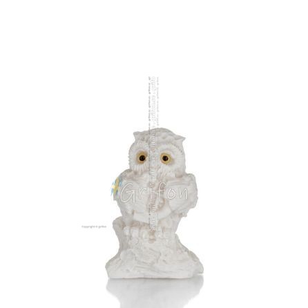 Owl or Glaucus: the sacred bird, symbol of wisdom, prudence, with a lyre 7cm Full length alabaster statue Alabaster 1 - grifon.s