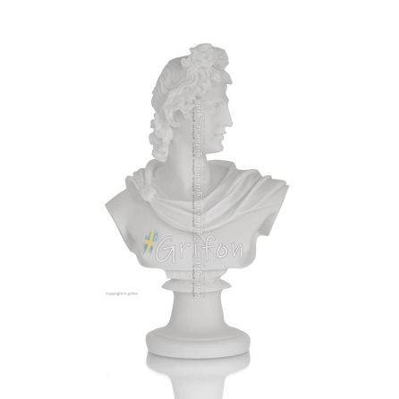 Apollon eller Apollonas, guden for musik, ljus och beskyddare av konsten, 15 cm byst tillverkad av alabaster, antika Grekland Al