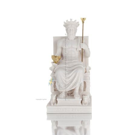 Zeus eller Zeus: himlens gud, blixten, lagen, åskan, ordningen, tronande 245 cm Hellängds alabasterstaty, antikens Grekland Alab