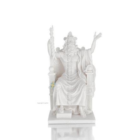 Zeus eller Zeus: Himlens Gud, Blixten, Lagen, Ã…skan, Ordningen, Enthroned 27cm Full Alabaster Statue, Antika Grekland Alabaster 