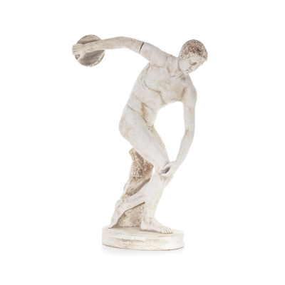 Discus Thrower of Myron: Ung idrottare, symbol fÃ¶r de olympiska spelen, fullÃ¤ngds gipsstaty, antikens Grekland Gyps, Porolithos,