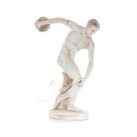 Discus Thrower of Myron: Ung idrottare, symbol fÃ¶r de olympiska spelen, fullÃ¤ngds gipsstaty, antikens Grekland Gyps, Porolithos,