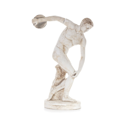 Discus Thrower of Myron: Ung idrottare, symbol fÃ¶r de olympiska spelen, fullÃ¤ngds gipsstaty, antikens Grekland Gyps, Porolithos,