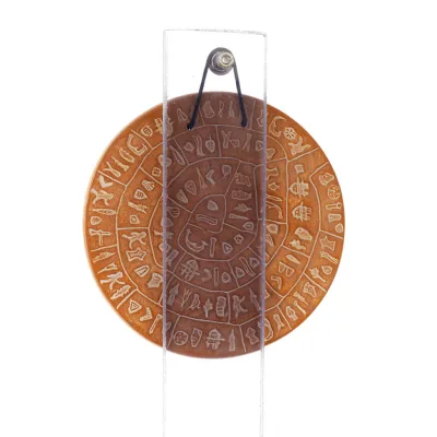 Phaistos Disc: The Unsolved Mystery, 13 cm dubbelsidig väggupphängning med handgjord finish, väggupphängning, minoisk kultur Dek