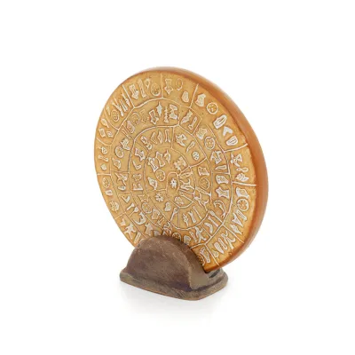 Phaistos Disc: The Unsolved Mystery, 15,5 cm dekorativ bas med handgjord finish, minoisk civilisation, antikens Grekland Dekorat