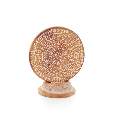 Phaistos Disc: The Unsolved Mystery, på 11 cm dekorativ bas med handgjord finish, minoisk civilisation, antikens Grekland Dekora