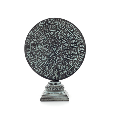 Phaistos Disc: The Unsolved Mystery, pÃ¥ kapitalbas 27x22cm dekorativ med handgjord finish, minoisk civilisation Dekorativ kerami