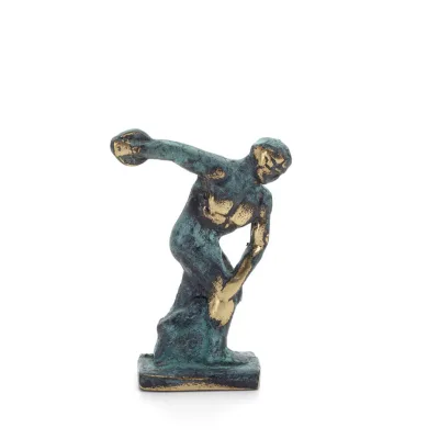 Discus Thrower of Myron: Ung idrottare, symbol för de olympiska spelen 7 cm helkroppsstatyett bronsprydnad, antikens Grekland Br