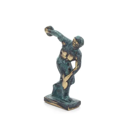 Discus Thrower of Myron: Ung idrottare, symbol för de olympiska spelen 7 cm helkroppsstatyett bronsprydnad, antikens Grekland Br