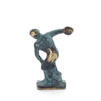 Discus Thrower of Myron: Ung idrottare, symbol för de olympiska spelen 7 cm helkroppsstatyett bronsprydnad, antikens Grekland Br