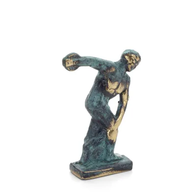 Discus Thrower of Myron: Ung idrottare, symbol för de olympiska spelen 7 cm helkroppsstatyett bronsprydnad, antikens Grekland Br