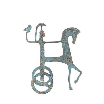 Athena or Athana or Athene: The goddess of wisdom 18cm on a chariot with a helmet and an owl in her hand, full-bodied bronze dec