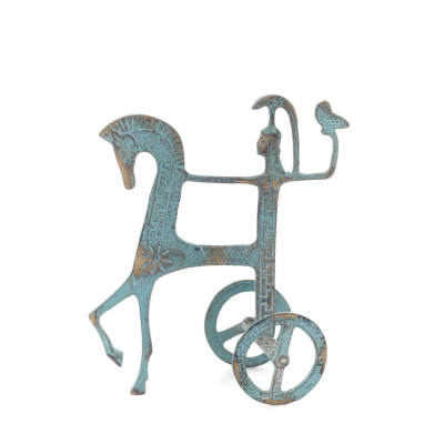 Athena or Athana or Athene: The goddess of wisdom 18cm on a chariot with a helmet and an owl in her hand, full-bodied bronze dec