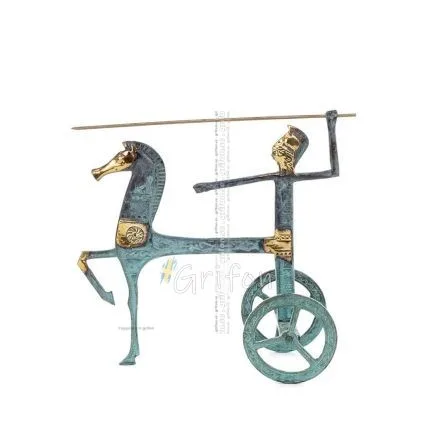 Vagn: krigskavalleri eller hästkapplöpningsevenemang skulptur neo n3 23x25cm Helkroppsstaty Brons dekorativ, antikens Grekland B