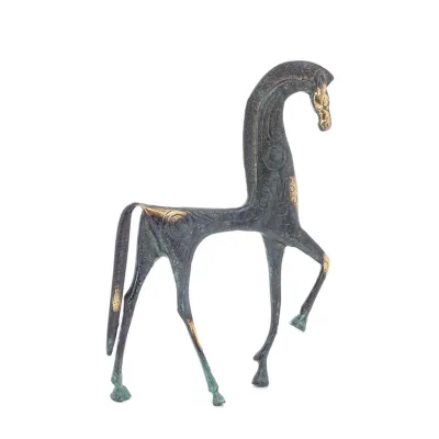 Archaic Horse eller Springare: irrationell, tyst men fylld av eld, energi, rörelse, 25cm helkropp staty, brons dekorativ. Brons 