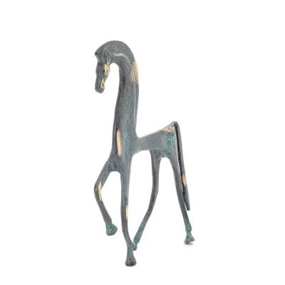 Archaic Horse eller Springare: irrationell, tyst men fylld av eld, energi, rörelse, 25cm helkropp staty, brons dekorativ. Brons 