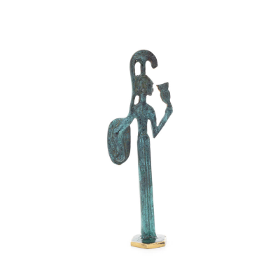 Athena or Athana or Athene: The goddess of wisdom with a helmet, shield & an owl in her hand 22 cm Full-body statue Bronze decor