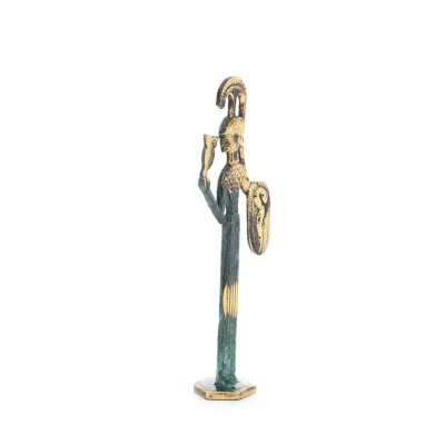 Athena or Athana or Athene: The goddess of wisdom with a helmet, shield & an owl in her hand 22 cm Full-body statue Bronze decor