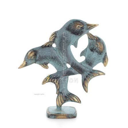 Trippel delfin: symbol för frihet, glädje, styrka, harmoni 16 cm staty Brons dekorativ Brons 1 - grifon.se