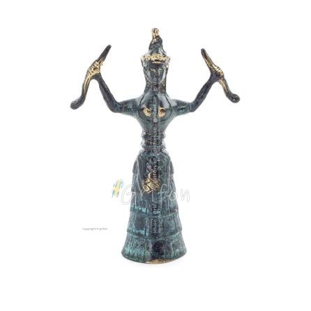 Snake Goddess, The Goddess of Fertility Solid 14x10cm Helkroppsstaty Brons Ornament, Minoisk Civilisation, Antika Grekland Brons